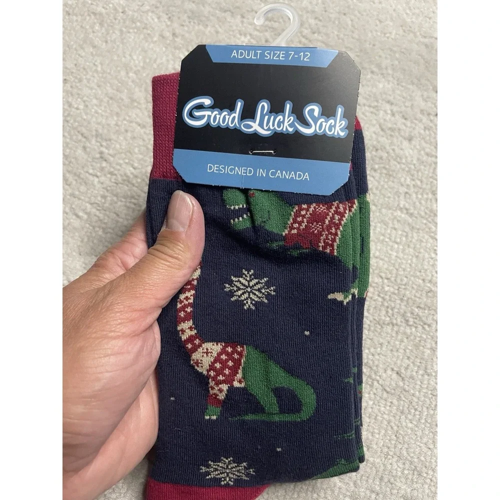 Good Luck Sock Women's Dinosaur Blue Tall Socks Festive XMAS Size 7-12